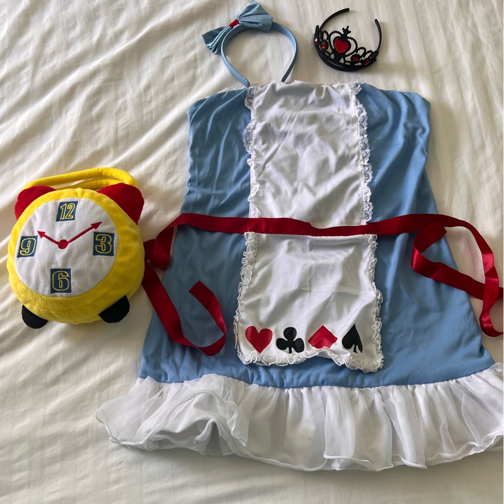 2 costumes in 1! 5 pc Alice in Wonderland reversible to Queen of Hearts costume